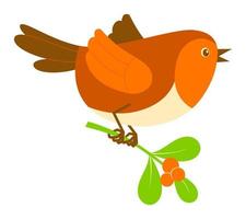 clipart de dessin animé d'oiseau de noël robin. illustration vectorielle d'oiseau de noël vecteur