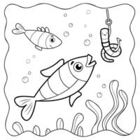 poisson noir et blanc. livre de coloriage ou page de coloriage pour les enfants. fond marin vecteur