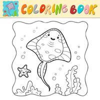 livre de coloriage ou page de coloriage pour les enfants. vecteur de crampe-poisson noir et blanc. fond marin