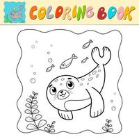 livre de coloriage ou page de coloriage pour les enfants. sceller le vecteur noir et blanc. fond marin