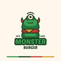 concept de logo de burger monstre simple minimaliste vecteur