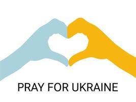 soutenez l'ukraine, priez pour l'ukraine, le cœur des mains aux couleurs du drapeau ukrainien isolé. notion de bénévolat. illustration vectorielle vecteur
