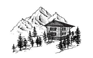 paysage de montagne, illustration vectorielle, style de croquis. vecteur