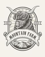 logo de ferme de montagne - logo de ferme rétro vecteur