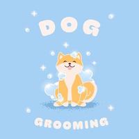 illustration d'un chien. toilettage des chiens. shiba inu kawaii drôle. vecteur