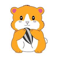 joli hamster heureux de couleur orange tenant une graine de fleur de soleil. ensemble de hamsters vectoriels. style d'illustration de dessin animé de hamster vecteur