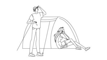 camping tente et touristes homme et femme vecteur