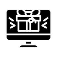 cadeau en ligne sur l'illustration vectorielle d'icône de glyphe d'écran d'ordinateur vecteur