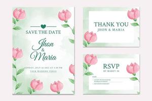 modèle de carte d'invitation de mariage couleur eau florale de belles feuilles vertes vecteur