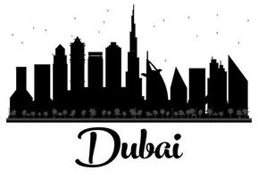 silhouette noire et blanche des toits de la ville de dubaï. vecteur