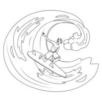 surfeur sportif surfant sur le vecteur de haute vague océanique