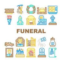 icônes de collection de cérémonie mort funéraire set vector