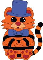 tigre de sommeil de dessin animé mignon en chapeau et cravate. dessiner une illustration en couleur vecteur