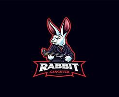 création de logo de mascotte de lapin. gangster de lapin avec illustration vectorielle de pistolet. illustration de logo pour la mascotte ou le symbole et l'identité, l'emblème de l'équipe de jeux sportifs ou e-sports vecteur