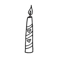 bougie avec coeur dessiné à la main dans un style doodle. , dessin au trait, nordique, scandinave, minimalisme, monochrome. icône, autocollant amour saint valentin vecteur