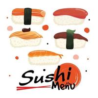 menu sushi isolé sur fond blanc, cuisine japonaise, illustration vectorielle. vecteur