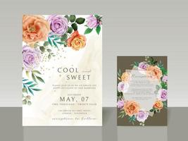 belle carte d'invitation de mariage aquarelle florale vecteur