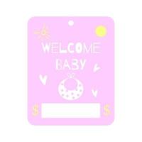 carte-cadeau de bienvenue pour bébé. cartes d'invitation de voeux de douche de bébé. carte d'argent modèle de couleurs pastel rose. illustration vectorielle. vecteur