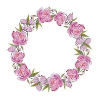 couronne ronde florale de vecteur avec des pivoines roses.