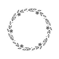 couronne florale de printemps isolée sur fond blanc. cadre rond avec des fleurs. illustration vectorielle dessinée à la main dans un style doodle. parfait pour les cartes, invitations, décorations, logo, divers designs. vecteur