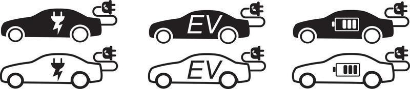ensemble d'icônes vectorielles de voiture écologique avec prise de charge pour voitures électriques et ev vecteur