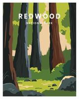 conception d'illustration d'affiche du parc national des séquoias en californie. les arbres les plus hauts du monde. vecteur