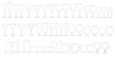 verres à vin, champagne, whisky, cognac. types de verres pour boissons alcoolisées et non alcoolisées. vecteur