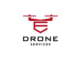 lettre e icône de vecteur de modèle de logo de drone. vecteur de drone de photographie. icône de vecteur d'hélicoptère quad