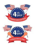 4 juillet, le jeu de badges de la fête de l'indépendance américaine. vecteur
