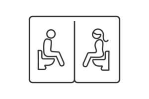 conception de signe de toilette. contour noir de l'homme et de la femme assis avec le symbole de la toilette isolé sur fond blanc, illustration vectorielle vecteur