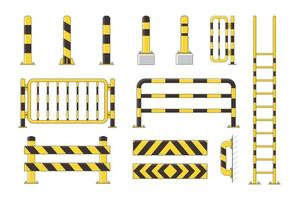 poste de garde sentinelle collection jaune et noire, icône colonne plate bollard set illustration vectorielle