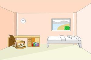 intérieur de chambre à coucher avec bureau illustration vectorielle 3d