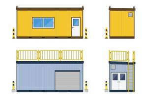 chantier de construction de bureaux de conteneurs avec stockage de conteneurs isolé sur fond blanc, illustration vectorielle vecteur