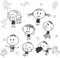 illustration vectorielle traditionnelle d'un enfant avec un grand sourire, personnage d'enfant malade vecteur