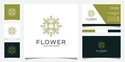 logo de luxe fleur mono ligne avec conception de carte de visite vecteur