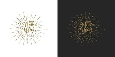 bonne année 2022. illustration vectorielle de vacances avec composition de lettrage et éclatement. étiquette de bonne année texturée dorée. vecteur