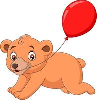 dessin animé petit ours avec un ballon rouge vecteur