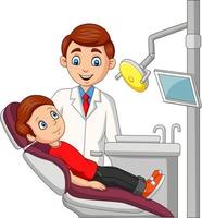 dessin animé petit garçon dans le cabinet du dentiste vecteur