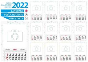 calendrier mural de taille a3 année 2022 avec fond ligné abstrait et place pour votre photo. vecteur