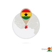 carte du ghana et drapeau en cercle. carte du ghana, épinglette du drapeau du ghana. carte du ghana dans le style du globe. vecteur