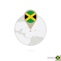 carte de la jamaïque et drapeau en cercle. carte de la jamaïque, épinglette du drapeau de la jamaïque. carte de la jamaïque dans le style du globe. vecteur