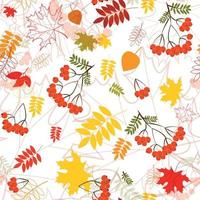 un arrière-plan harmonieux de vecteur de motif de feuilles et de rowanberrys.