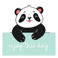 un modèle de carte postale avec un panda mignon et l'inscription profitez de cette journée. le concept de carte pour les enfants. illustration animale vectorielle.