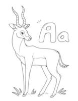 livre de coloriage avec antilope avec lettres anglaises grandes et petites a. Alphabet de page de coloriage pour enfants. illustration de contour de vecteur avec un animal.