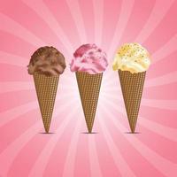 cornet de crème glacée en arrière-plan vectoriel de différentes couleurs.
