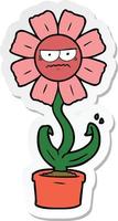 autocollant d'une fleur de dessin animé en colère vecteur