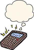 calculatrice de dessin animé et bulle de pensée dans le style de la bande dessinée vecteur