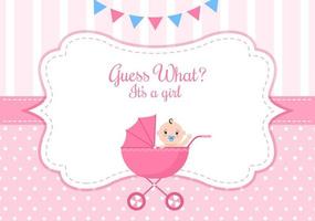 photo de naissance est-ce une fille avec une image de bébé et une illustration de dessin animé de fond de couleur rose pour carte de voeux ou enseigne vecteur