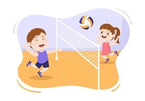 volleyeur à l'attaque pour la série de compétitions sportives à l'intérieur en illustration de dessin animé plat mignon enfants vecteur