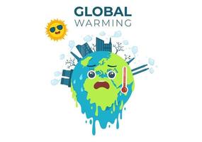 illustration de style dessin animé sur le réchauffement climatique avec la planète terre dans un état de fusion ou de combustion et le soleil d'image pour éviter d'endommager la nature et le changement climatique